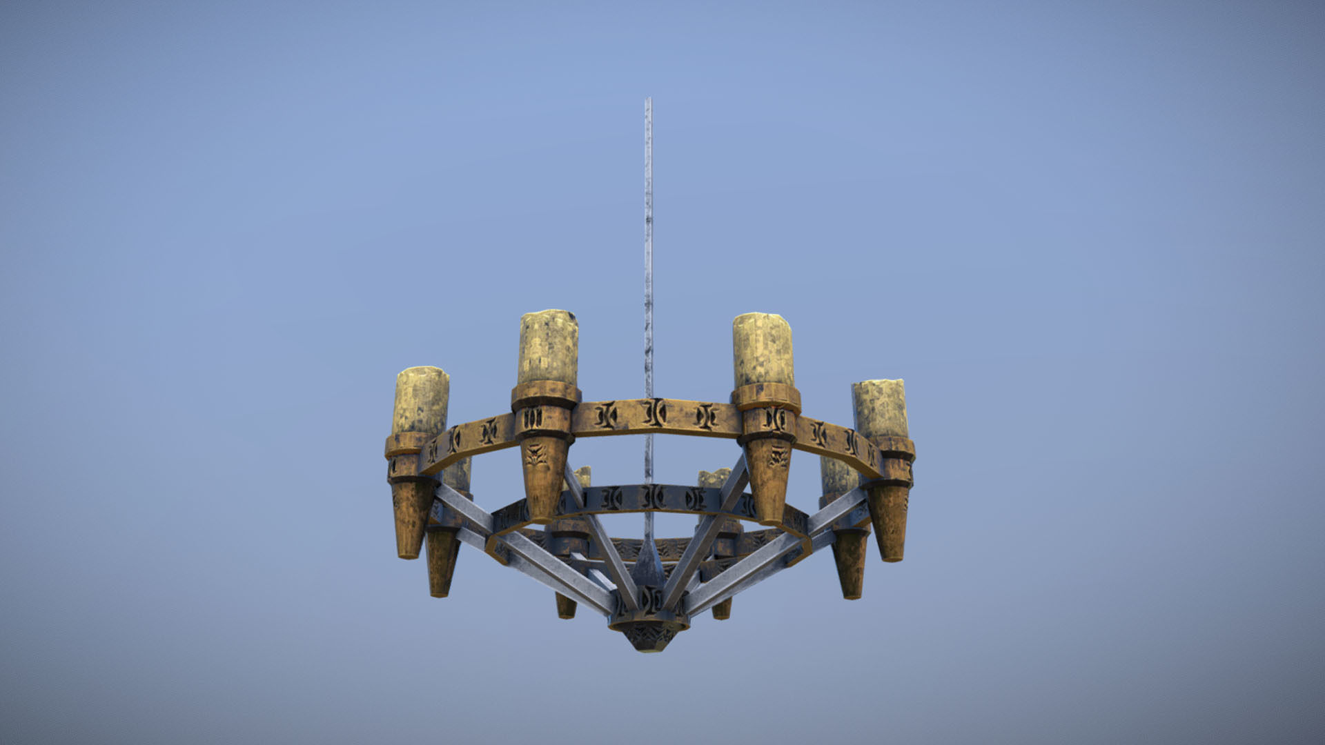 Chandelier wooden in sky Low-poly 3D model_1