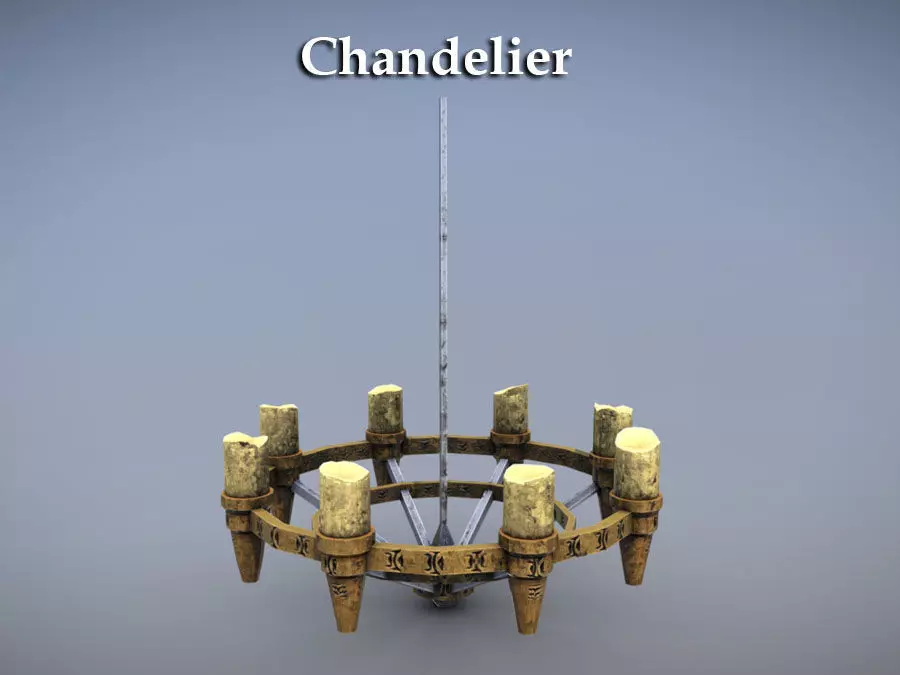 Chandelier wooden in sky Low-poly 3D model_0