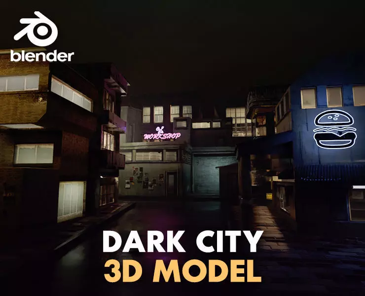 Dark city Low-poly 3D model_0