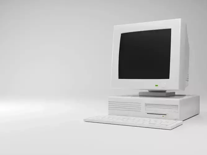 Old computer pc desktop and keyboard Low-poly 3D model