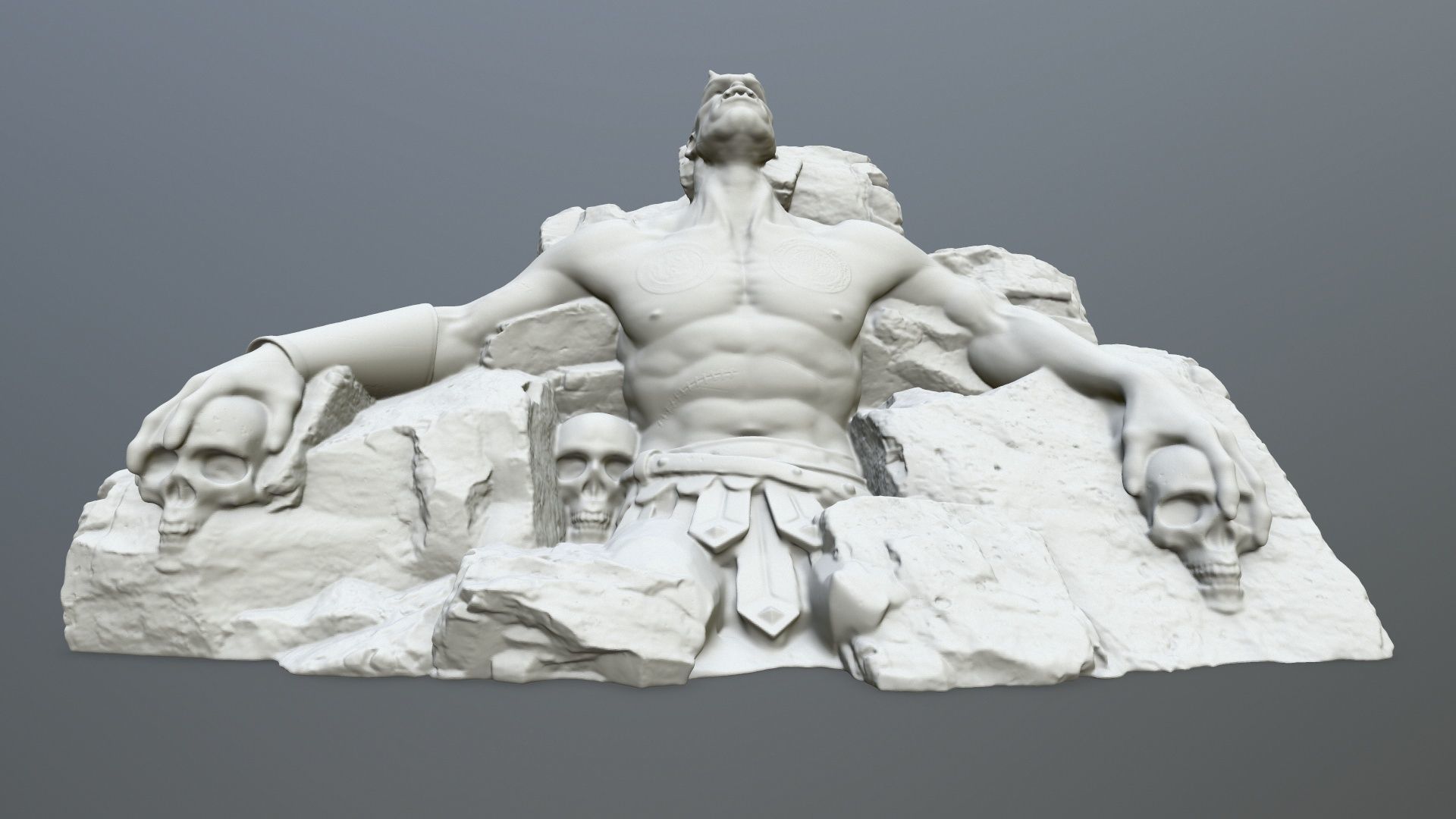 StoneWorrior statue of man on rock 3D print model_7