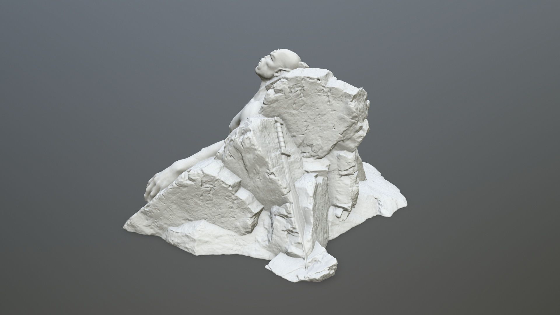 StoneWorrior statue of man on rock 3D print model_5