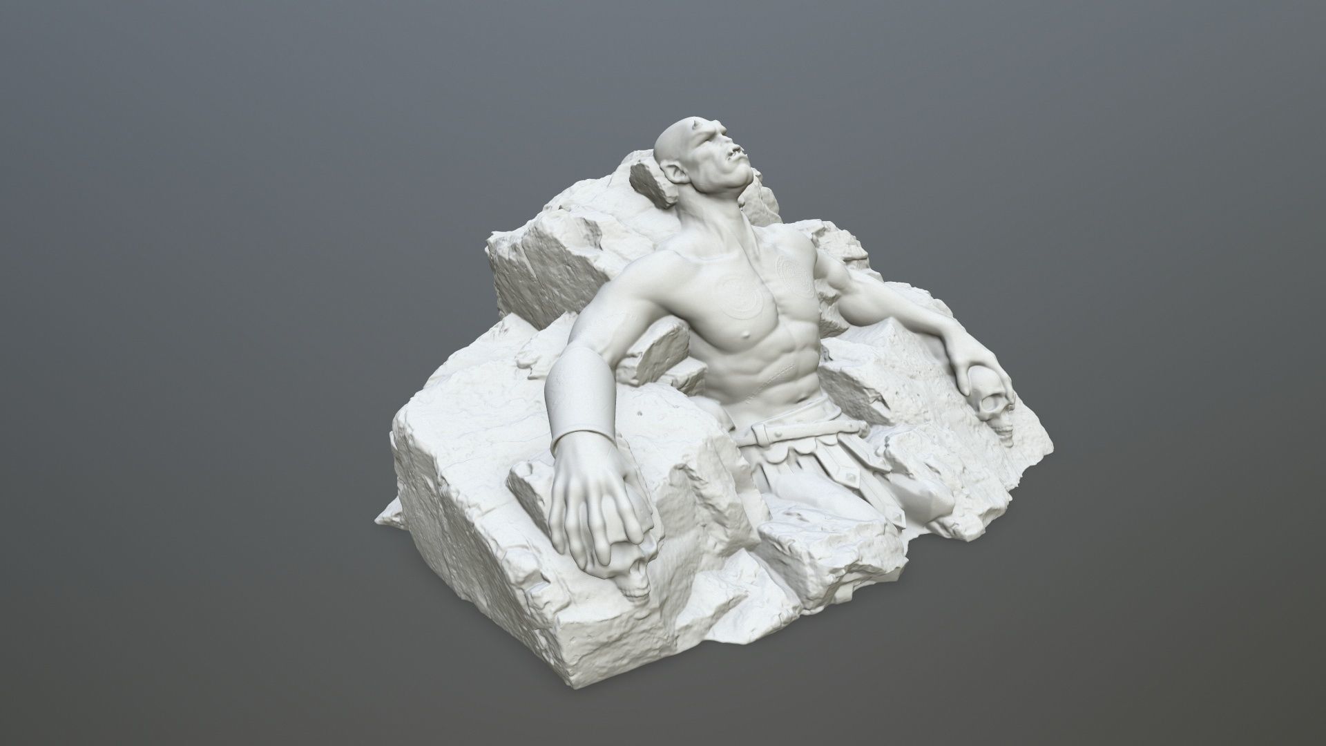 StoneWorrior statue of man on rock 3D print model_1