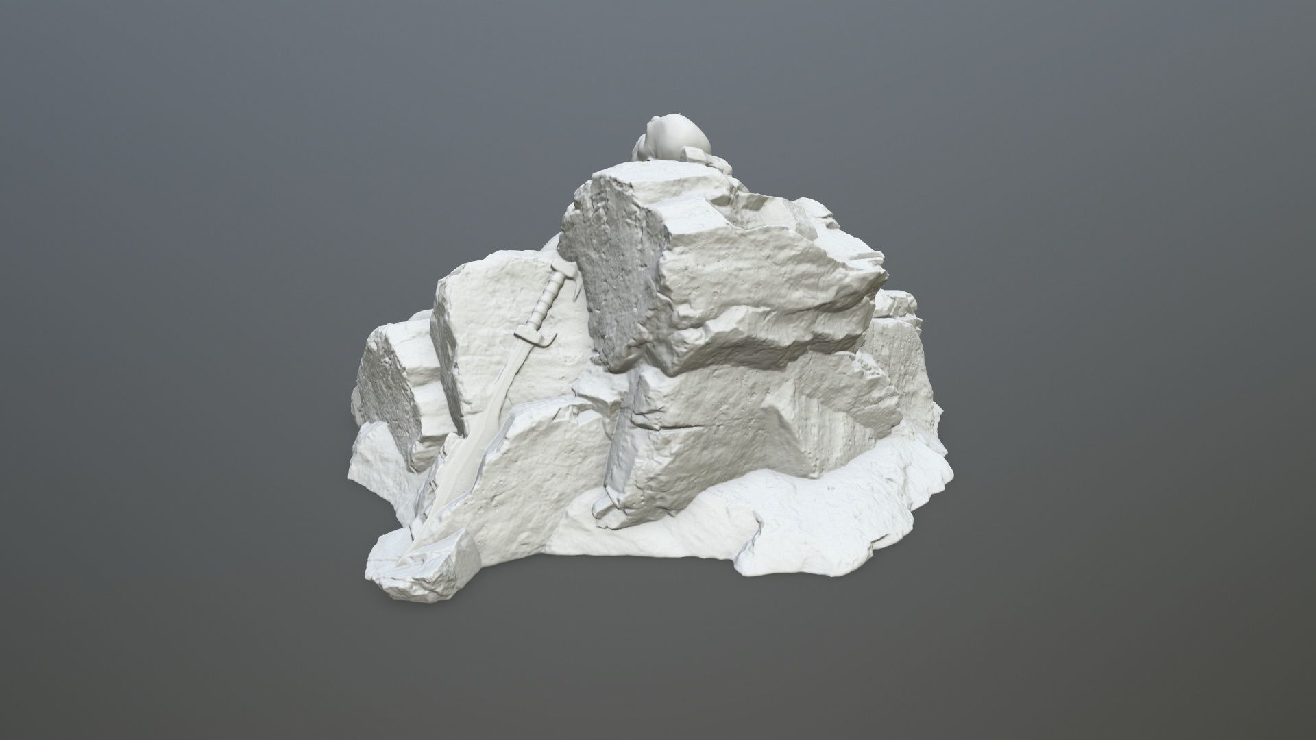 StoneWorrior statue of man on rock 3D print model_4