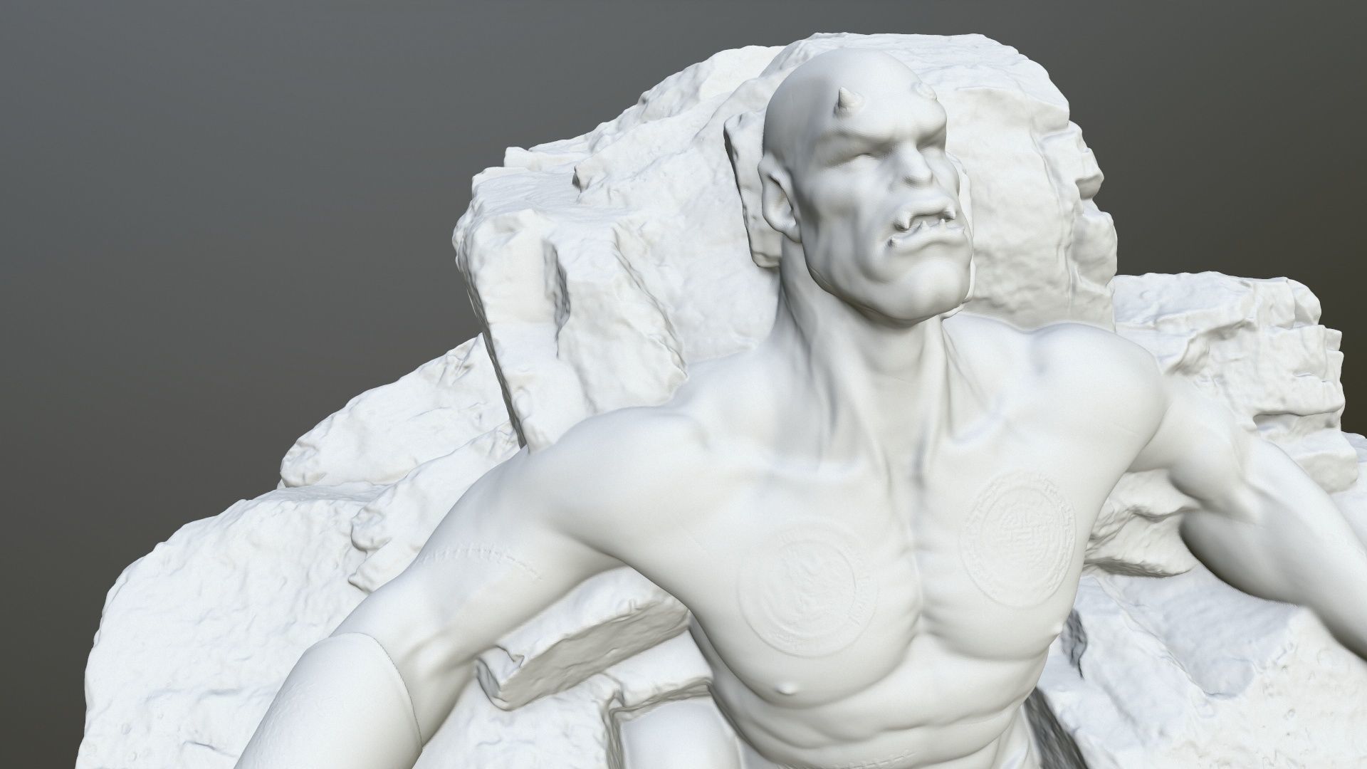 StoneWorrior statue of man on rock 3D print model_9