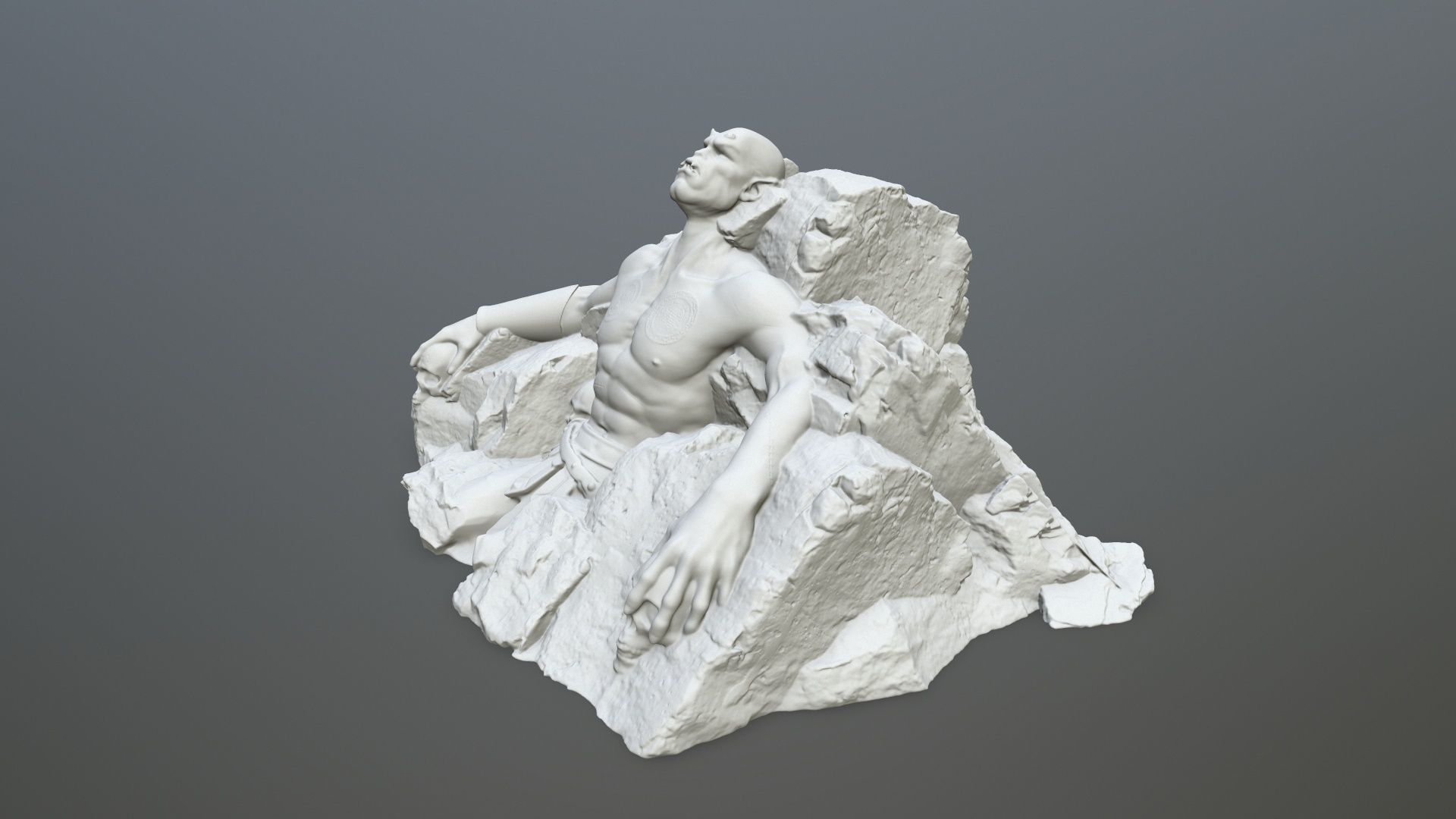 StoneWorrior statue of man on rock 3D print model_6