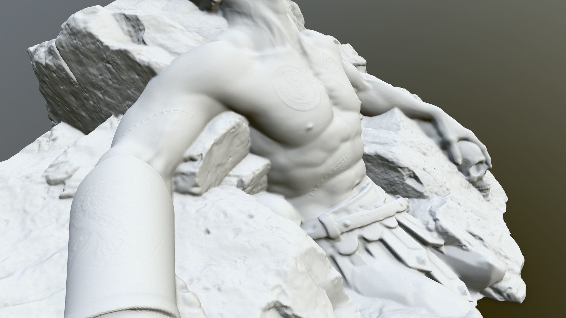 StoneWorrior statue of man on rock 3D print model_8