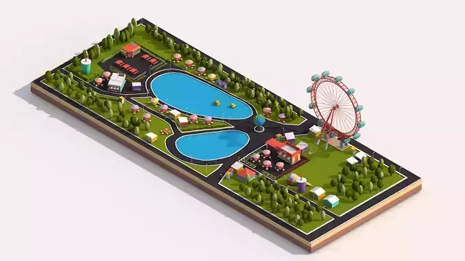 Cartoon Low Poly Park Illustration Low-poly 3D model