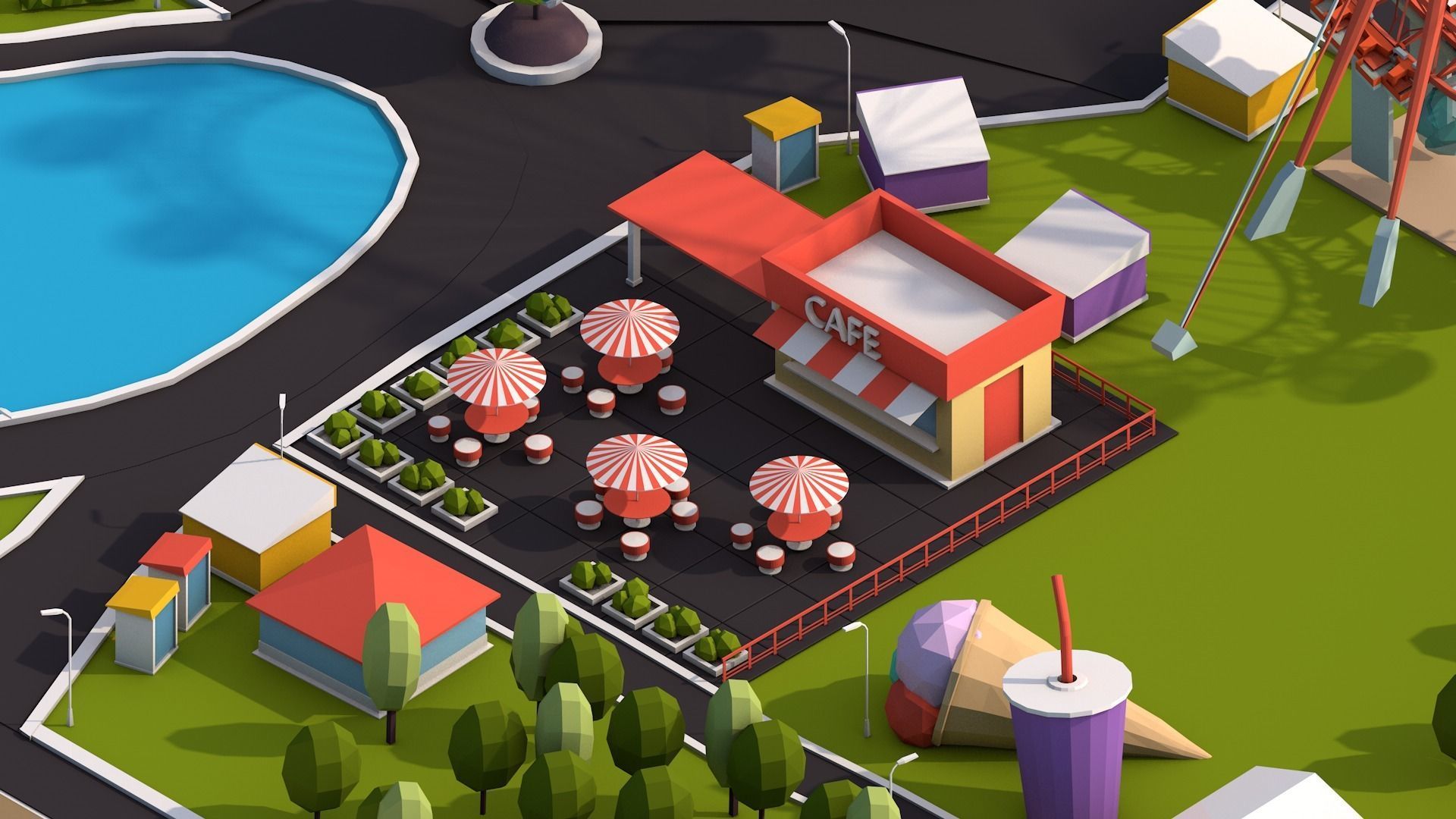 Cartoon Low Poly Park Illustration Low-poly 3D model_3