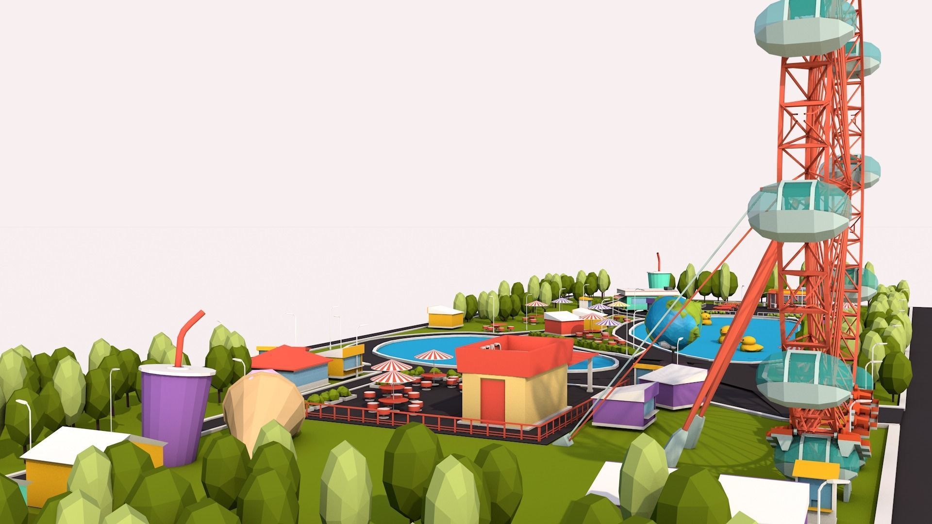 Cartoon Low Poly Park Illustration Low-poly 3D model_4