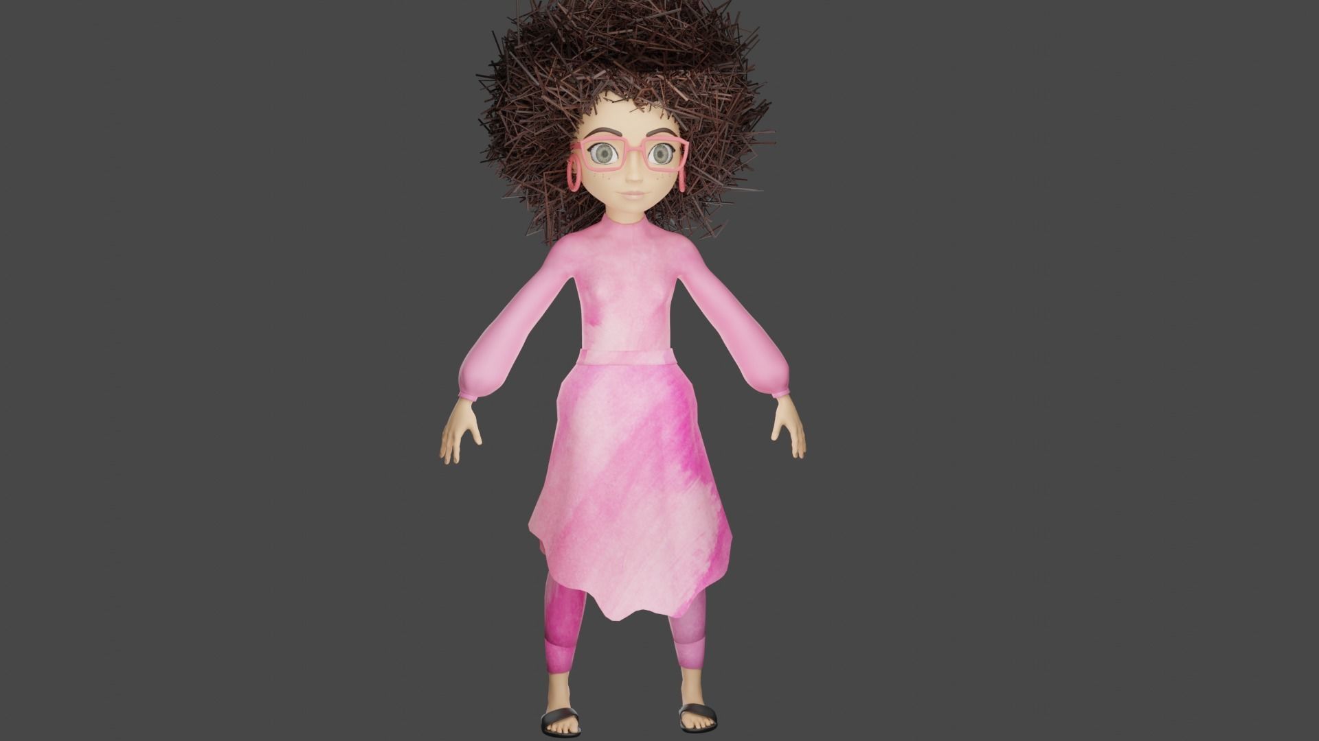 female girl with hair Low-poly 3D model_1