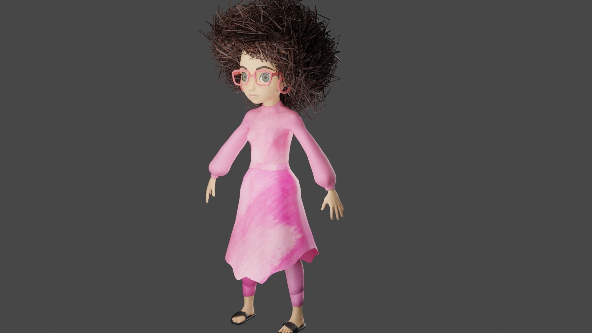 female girl with hair Low-poly 3D model_3