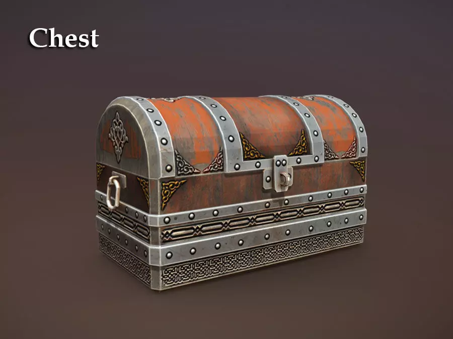 Chest of treasures Low-poly 3D model_0