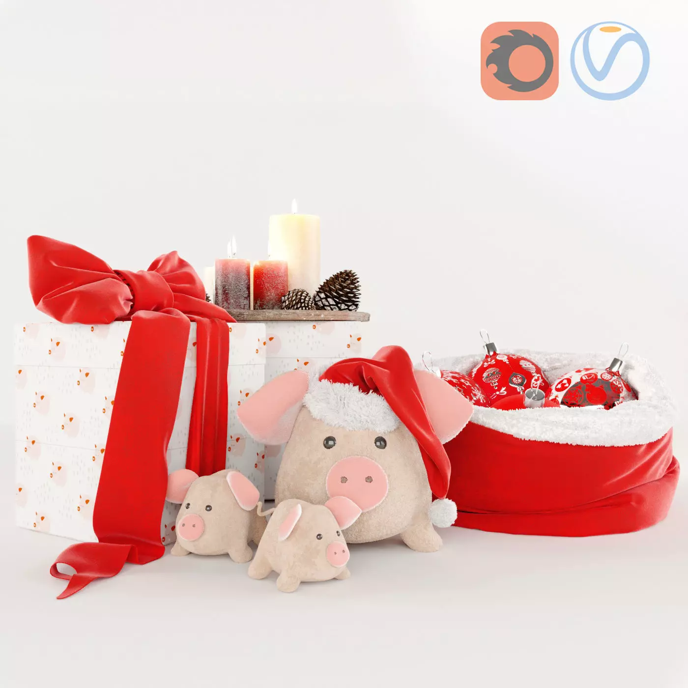 Pig with toys 3D model_0