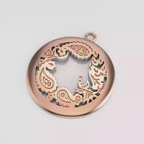 Pendant 3D print model rose gold with paisley design