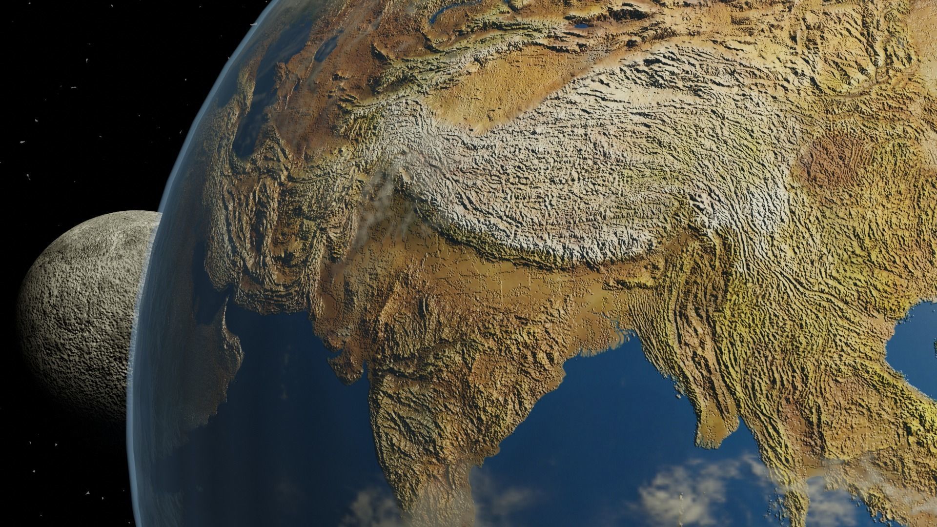 Earth and Moon Low-poly 3D model_3