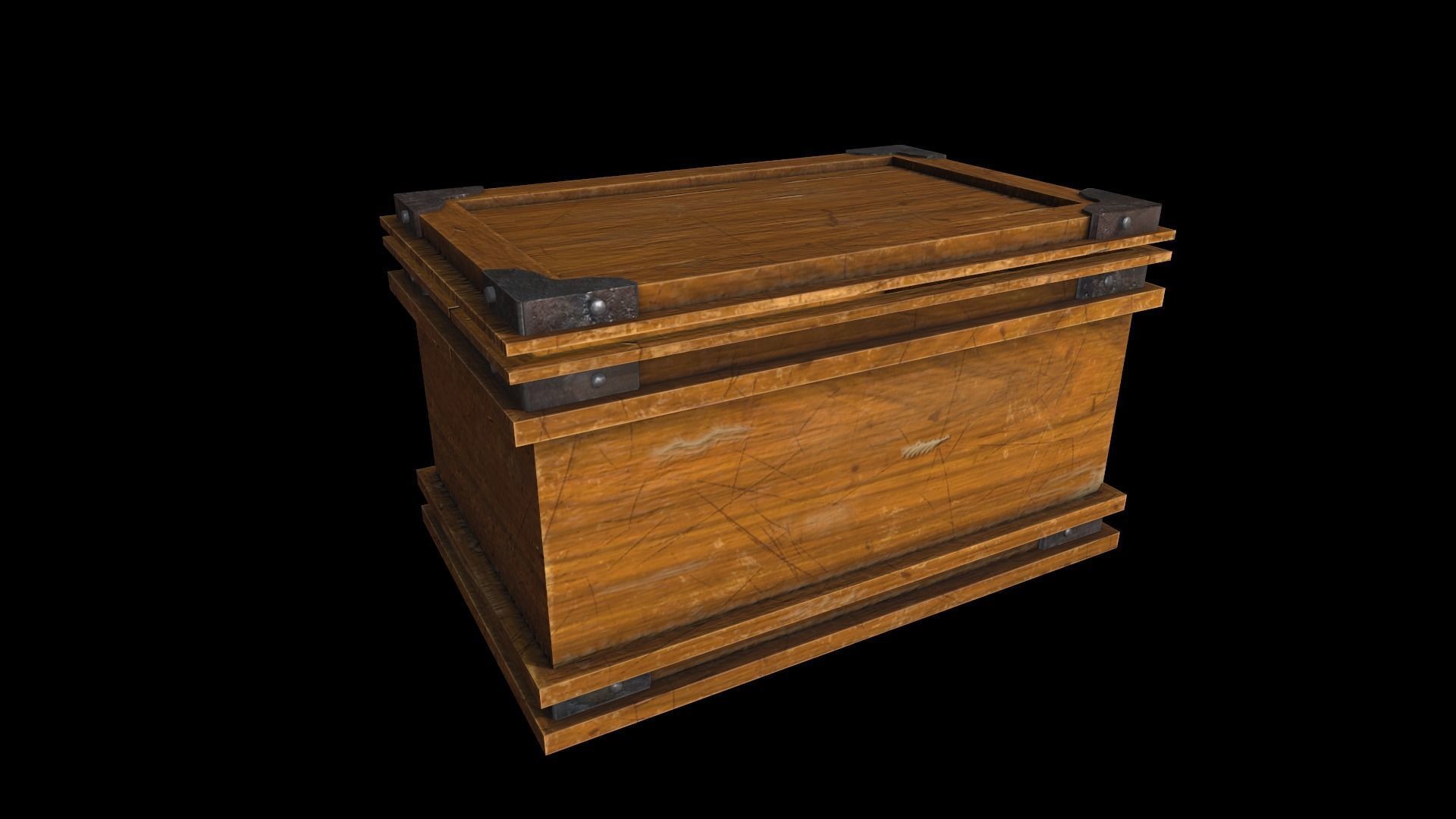 Wooden Chest Low-poly 3D model_3