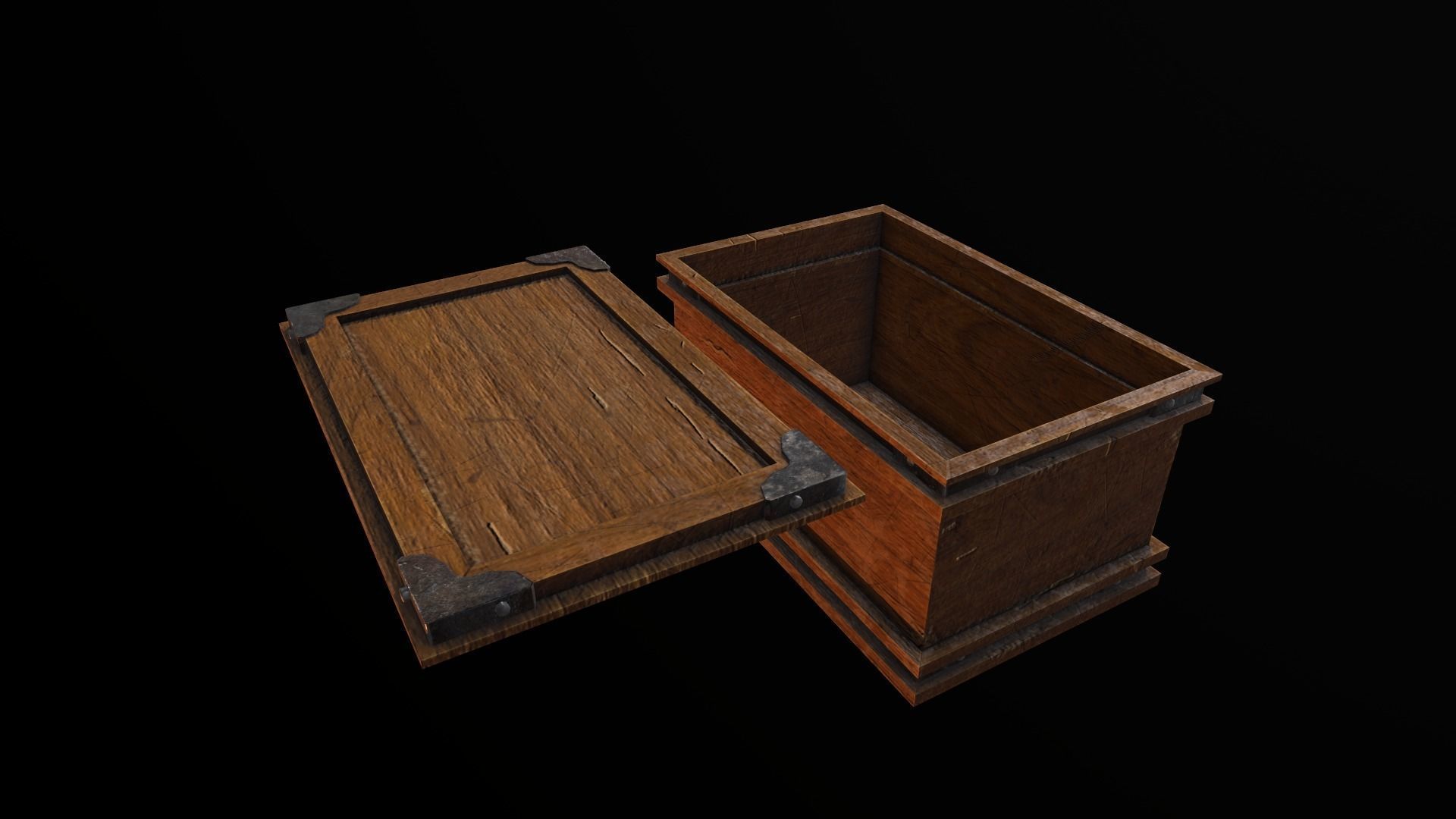 Wooden Chest Low-poly 3D model_5