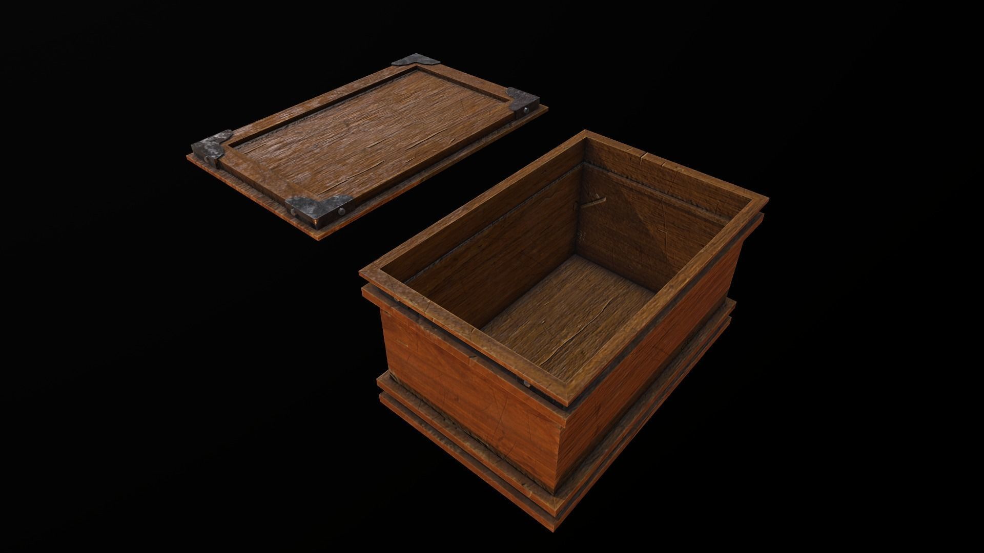 Wooden Chest Low-poly 3D model_4