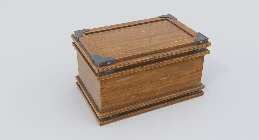 Wooden Chest Low-poly 3D model_0