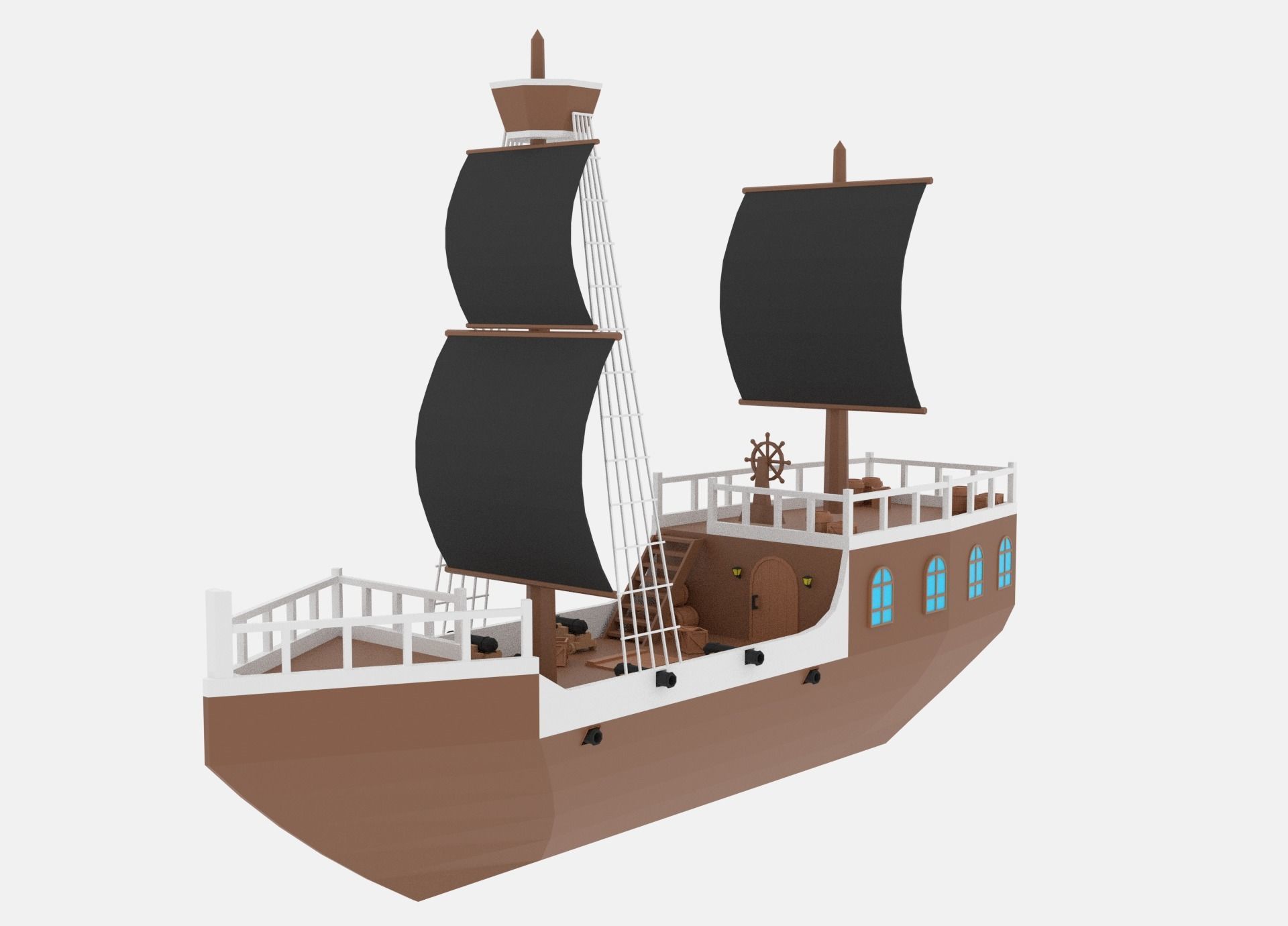 Cartoon Pirate Ship Low-poly 3D model_1