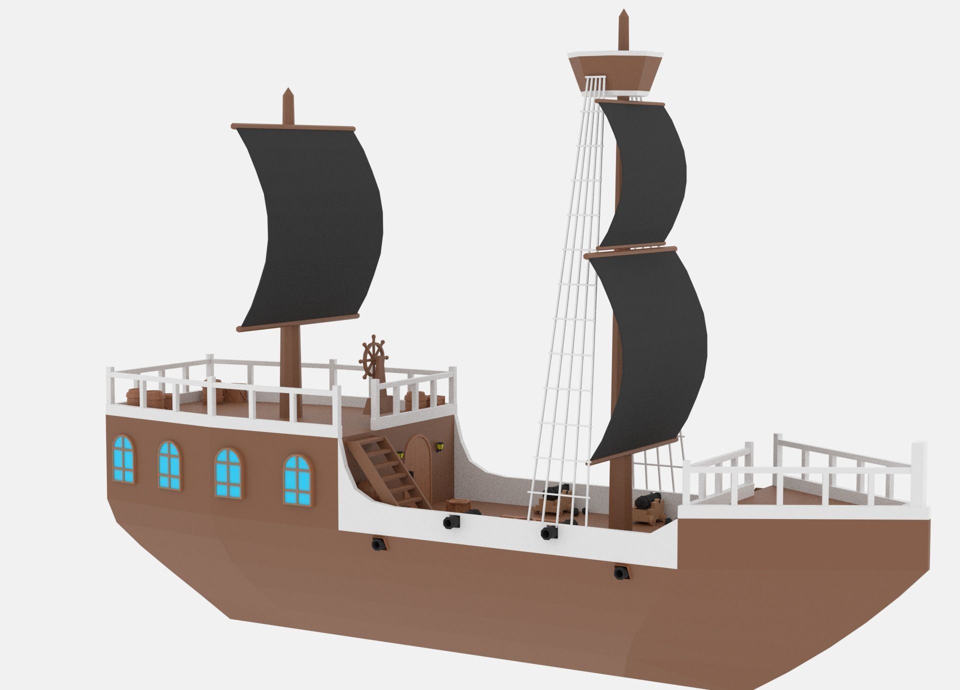 Cartoon Pirate Ship Low-poly 3D model_4