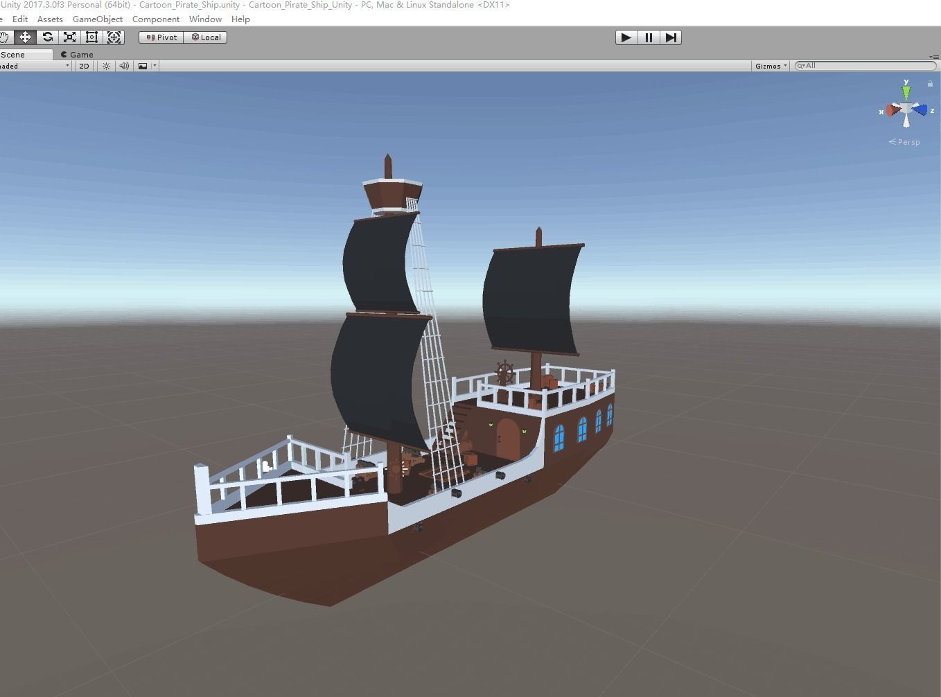 Cartoon Pirate Ship Low-poly 3D model_6