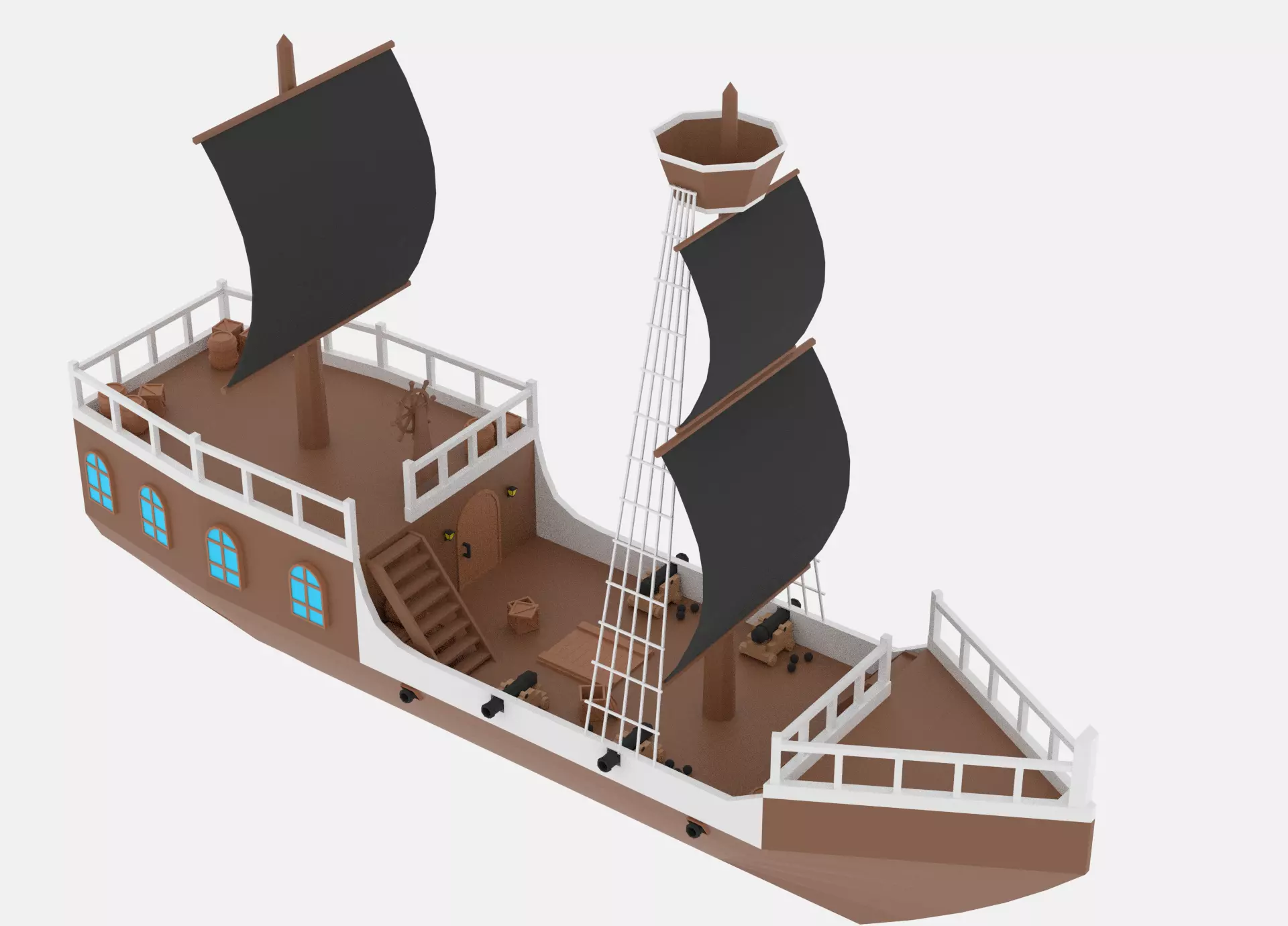 Cartoon Pirate Ship Low-poly 3D model_0