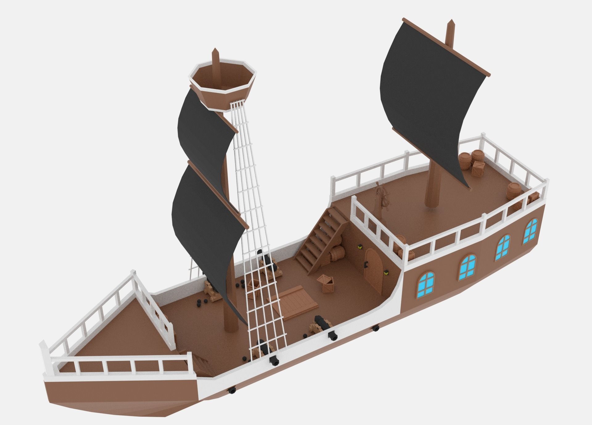 Cartoon Pirate Ship Low-poly 3D model_2