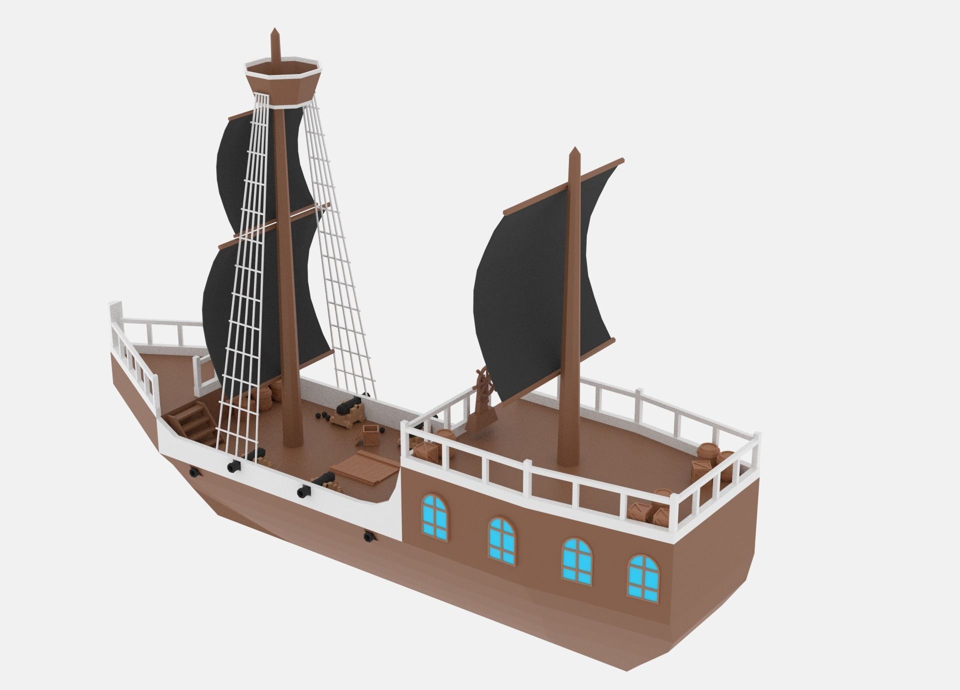 Cartoon Pirate Ship Low-poly 3D model_3
