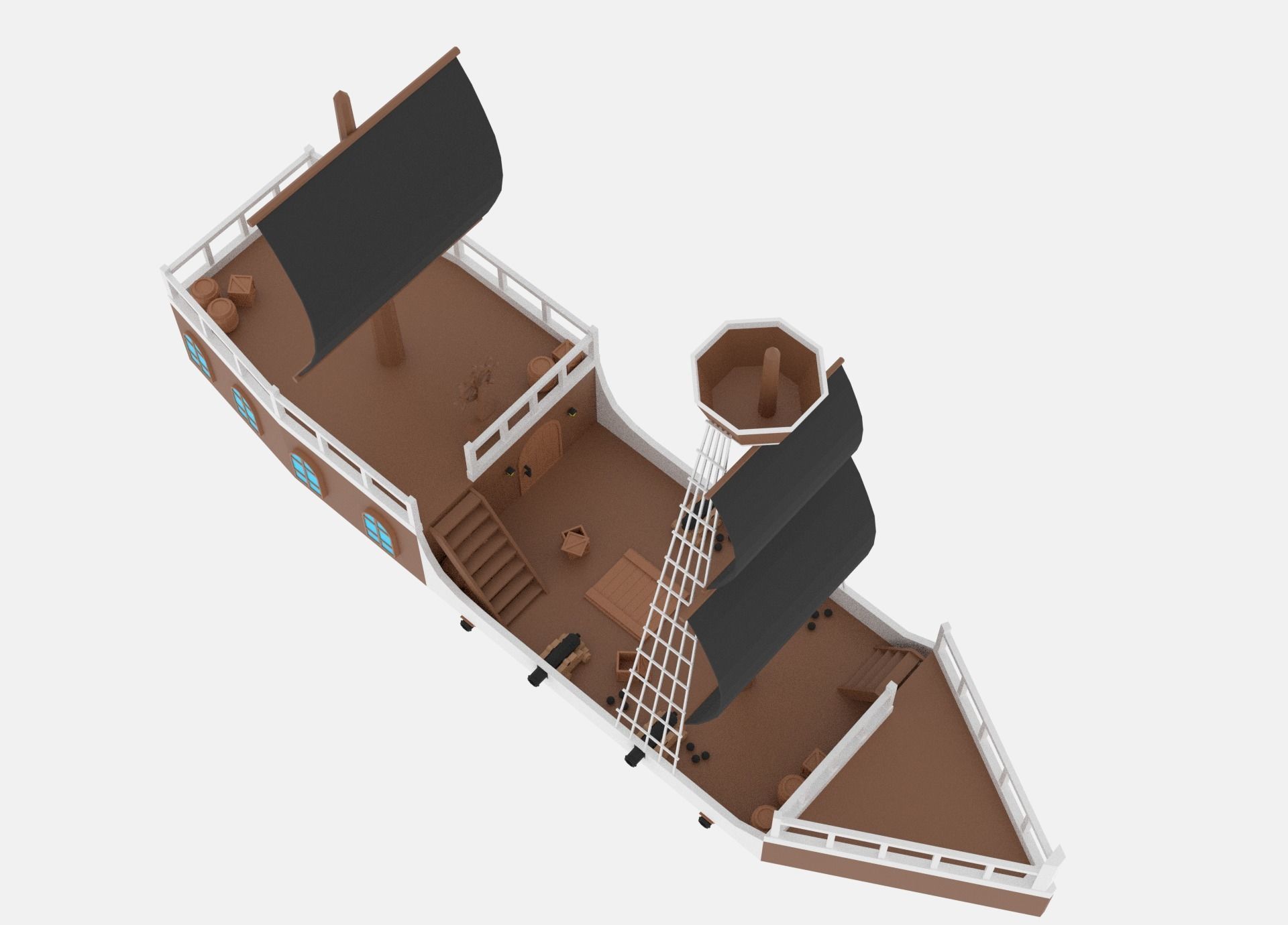 Cartoon Pirate Ship Low-poly 3D model_5