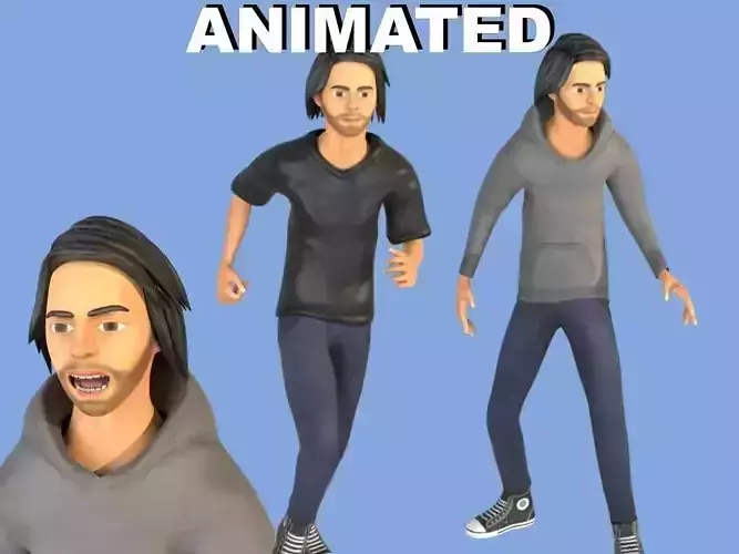 Man Boy 3D model rigged and animated Low-poly 3D model