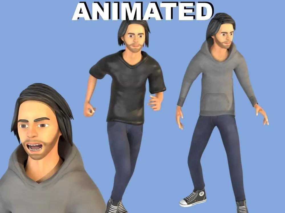 Man Boy 3D model rigged and animated Low-poly 3D model_0
