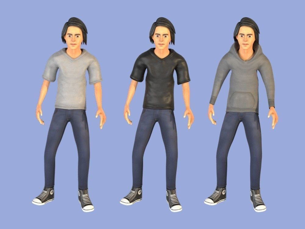 Man Boy 3D model rigged and animated Low-poly 3D model_2
