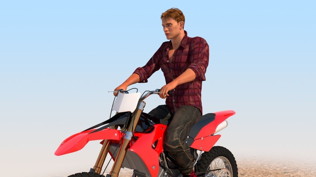 Full Rigged Rider with Motorbike Model 3D model_13