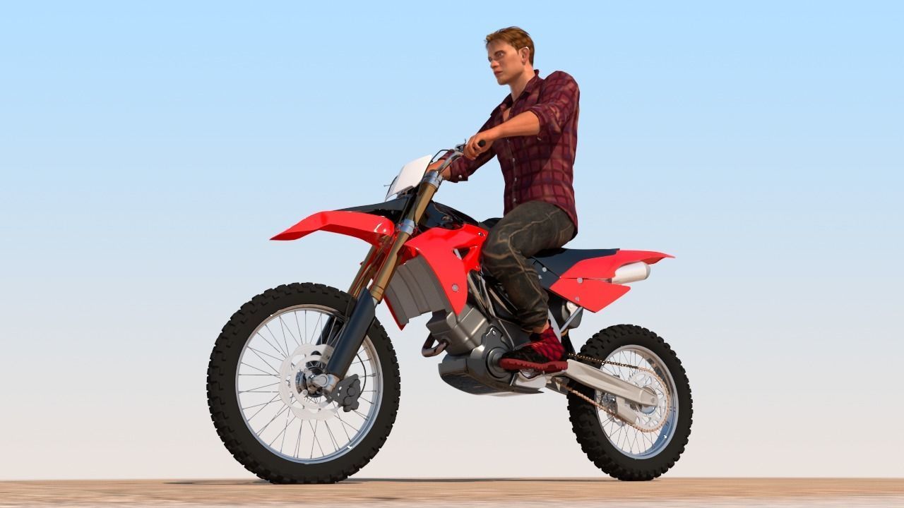 Full Rigged Rider with Motorbike Model 3D model_7