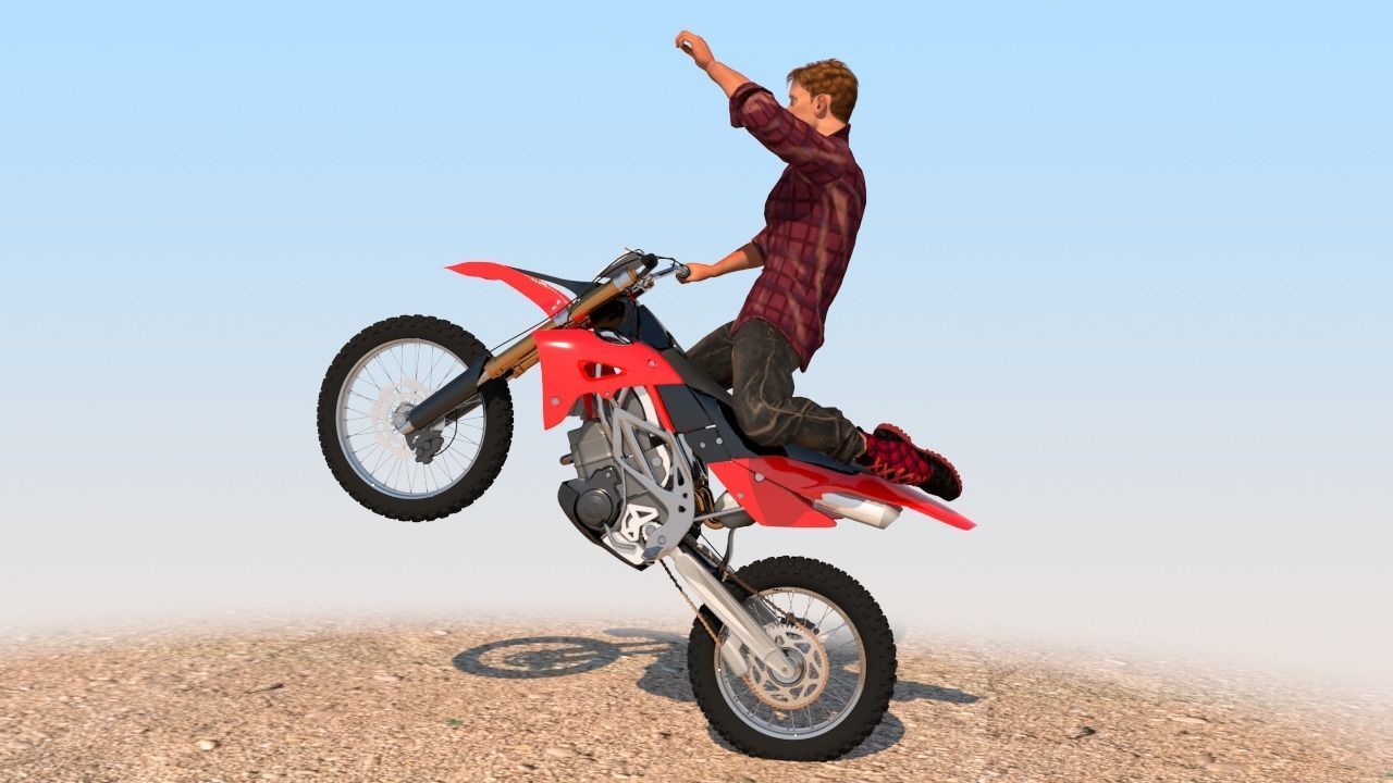 Full Rigged Rider with Motorbike Model 3D model_2