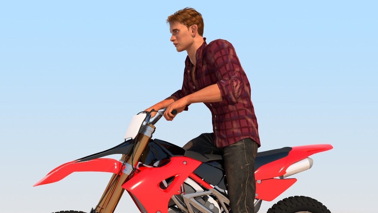 Full Rigged Rider with Motorbike Model 3D model_22