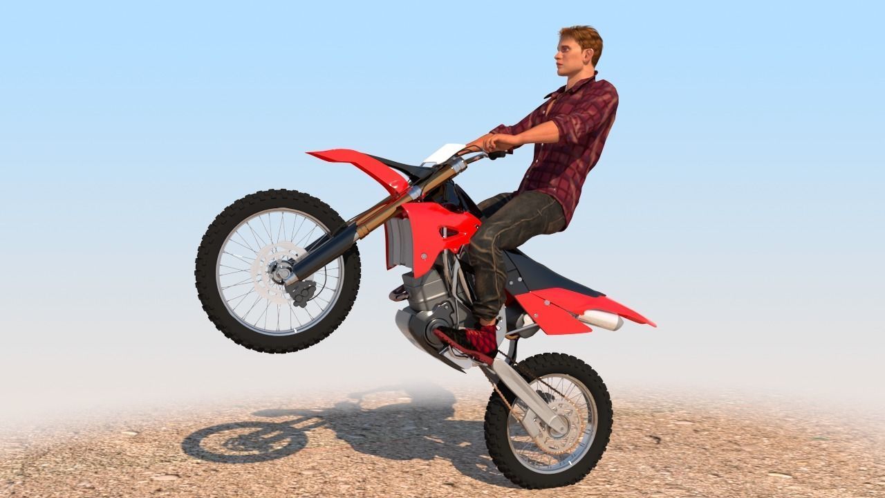 Full Rigged Rider with Motorbike Model 3D model_1
