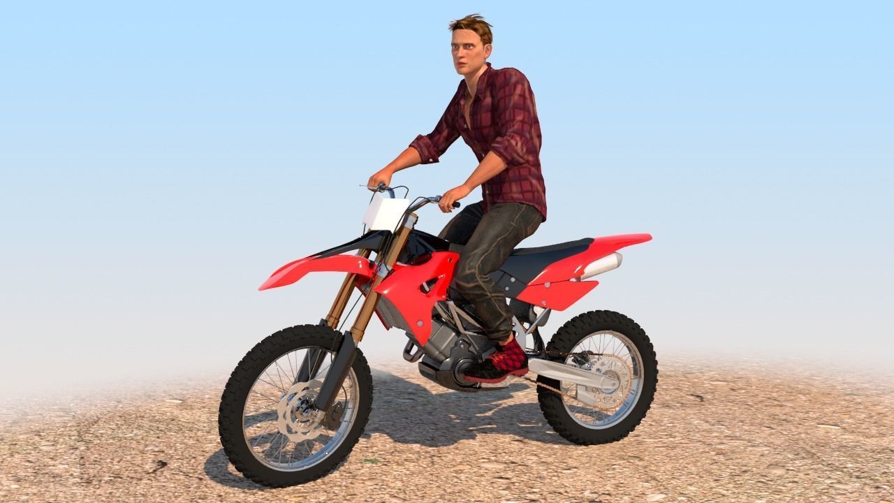 Full Rigged Rider with Motorbike Model 3D model_5