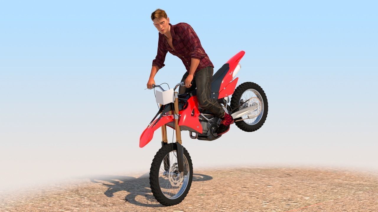 Full Rigged Rider with Motorbike Model 3D model_3