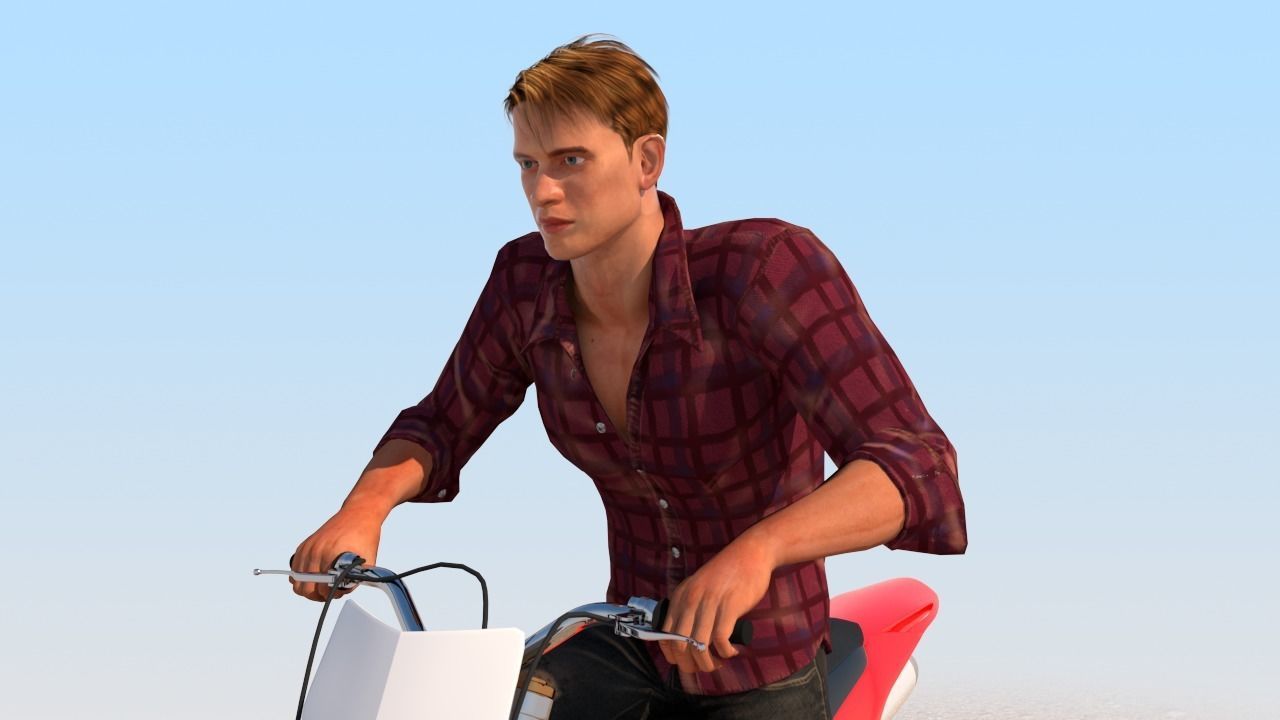 Full Rigged Rider with Motorbike Model 3D model_23