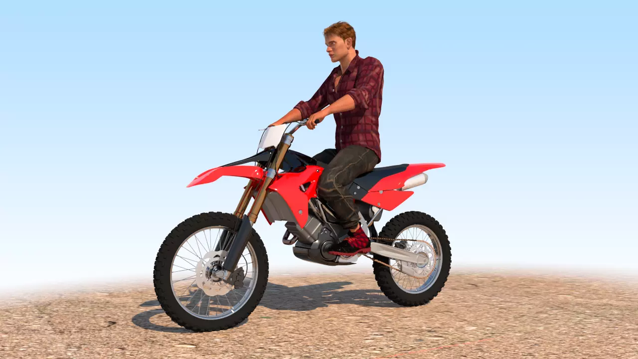 Full Rigged Rider with Motorbike Model 3D model_0