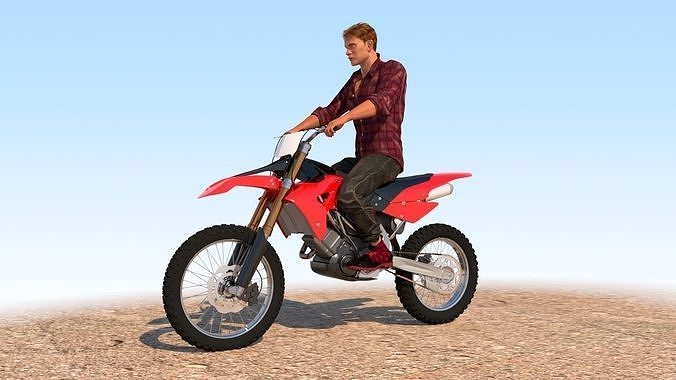 Full Rigged Rider with Motorbike Model 3D model