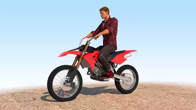 Full Rigged Rider with Motorbike Model 3D model