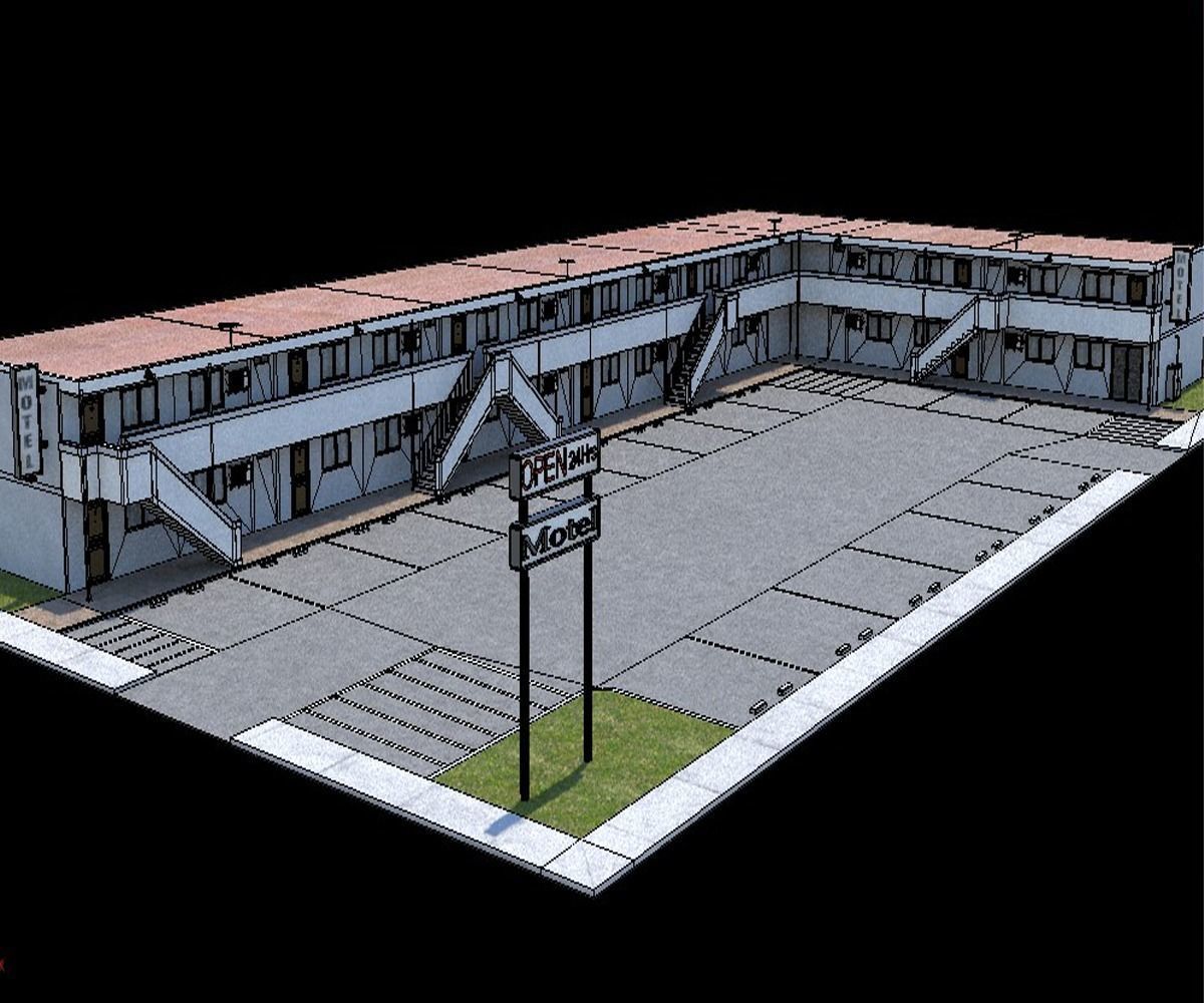 Classic Motel Low-poly 3D model_5