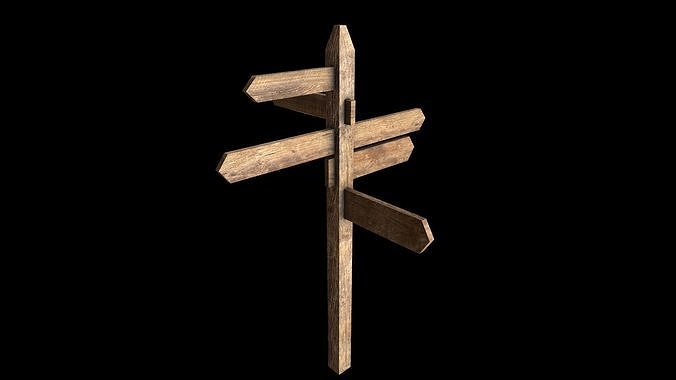 Signpost wooden directional sign Low-poly 3D model