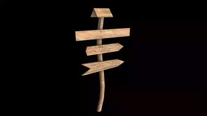 Signpost3 wooden sign with arrows Low-poly 3D model