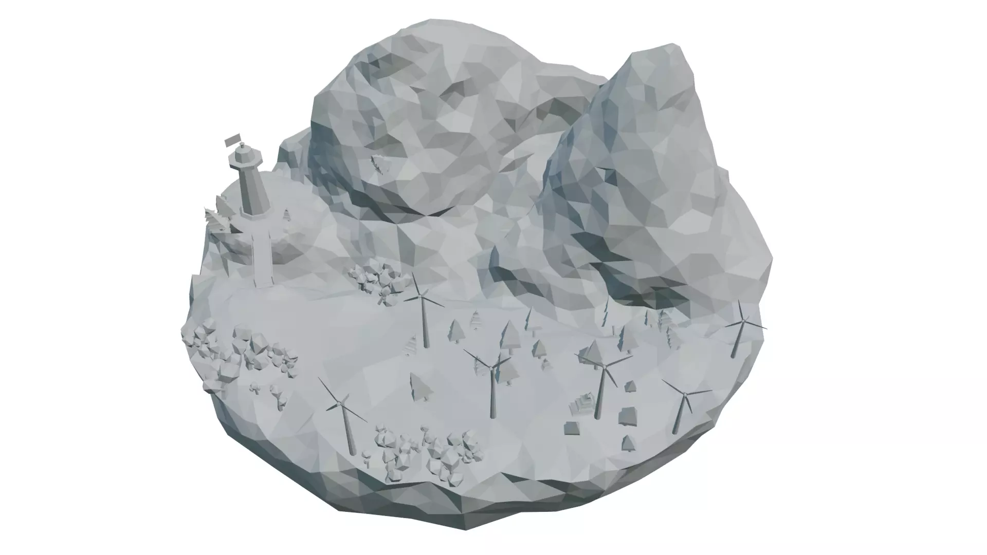 LowPolyIsland mountain with trees Free low-poly 3D model