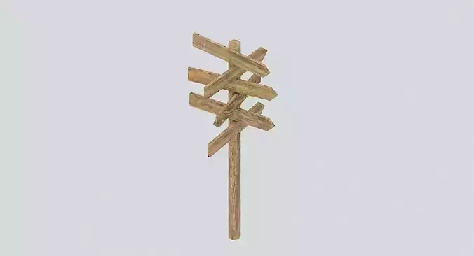 Signpost6 wooden stick with cross Low-poly 3D model